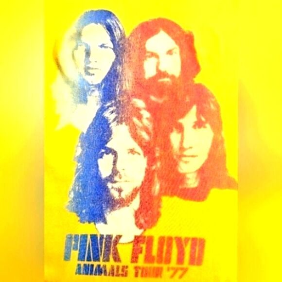 PINK FLOYD Womens JUNK FOOD ANIMALS Tour graphic T shirt Gold SIZE MEDIUM Cotton - Picture 5 of 13
